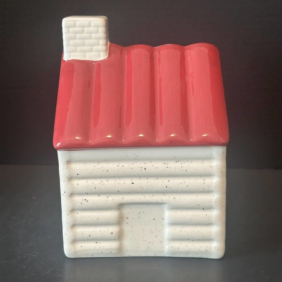Rae Dunn "Cozy Cabin" Ceramic Log Cabin Burgundy Winter Christmas Chimney NEW - Picture 5 of 8